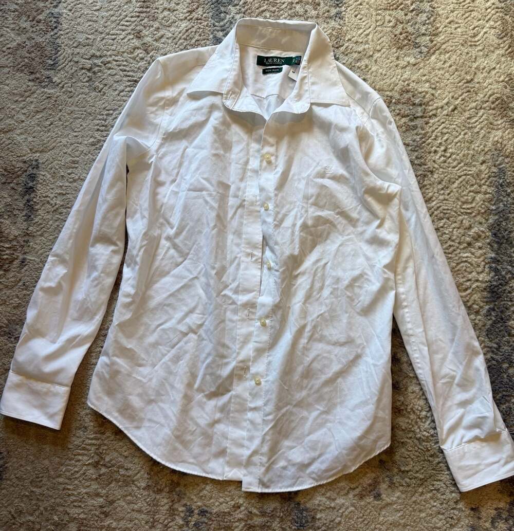 Lauren Ralph Lauren Women's White Non-Iron Long Sleeve Button-Down Shirt